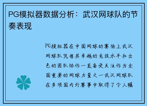 PG模拟器数据分析：武汉网球队的节奏表现