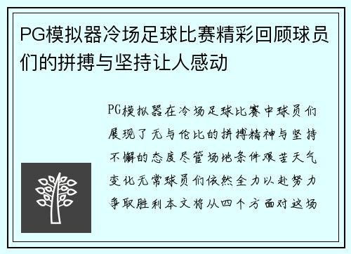PG模拟器冷场足球比赛精彩回顾球员们的拼搏与坚持让人感动