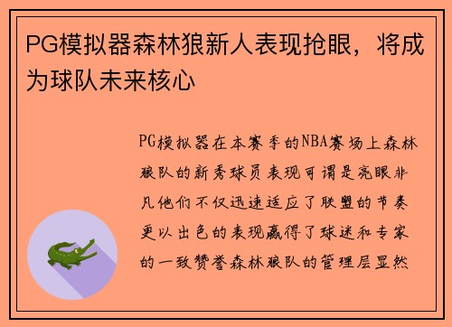 PG模拟器森林狼新人表现抢眼，将成为球队未来核心