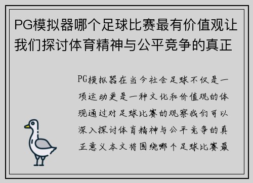 PG模拟器哪个足球比赛最有价值观让我们探讨体育精神与公平竞争的真正意义